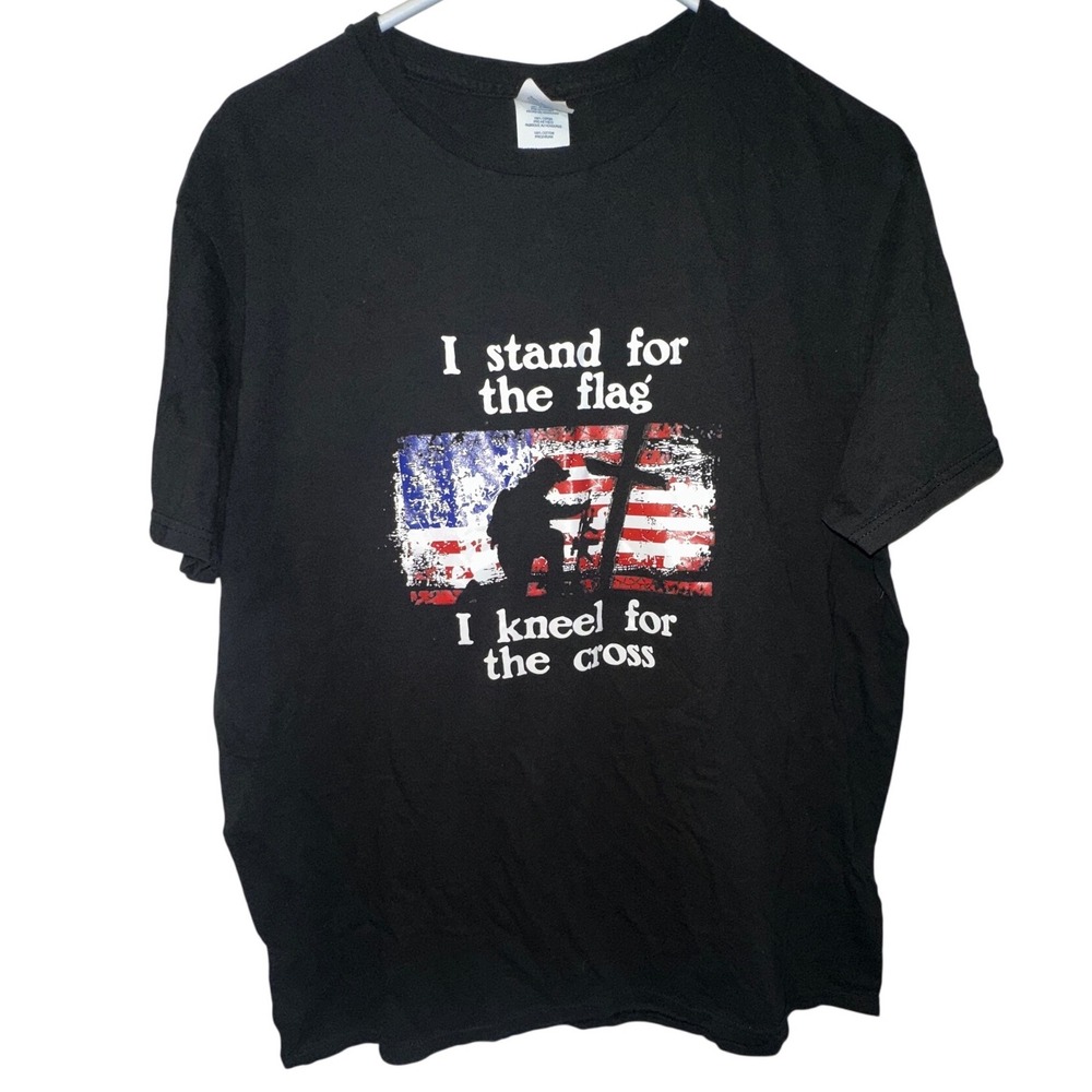 Delta Soft Mens Black Flag and Cross Graphic T-Shirt Patriotic Large